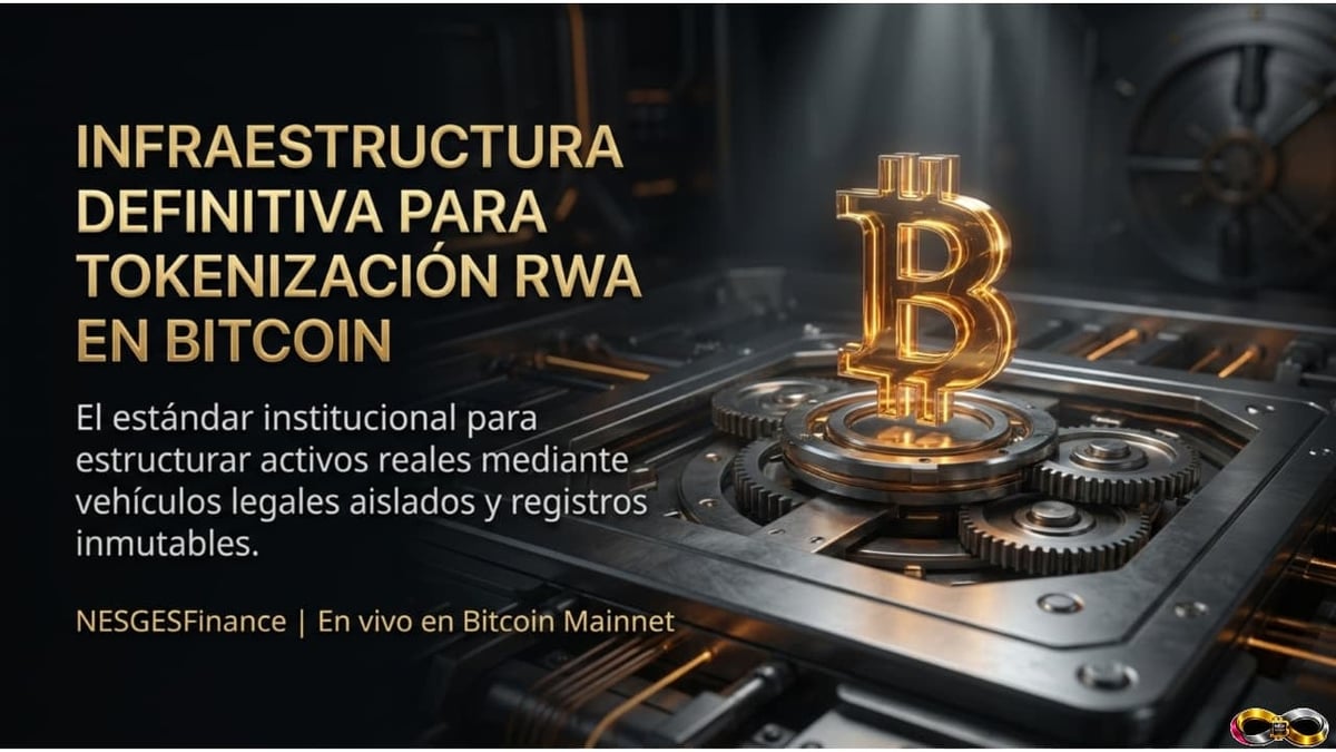 Golden Bitcoin symbol on circuit board with gears, representing RWA tokenization infrastructure on Bitcoin network
